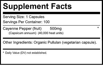 Cayenne Pepper Supplement Facts Label - Pure Cayenne Pepper Ingredients