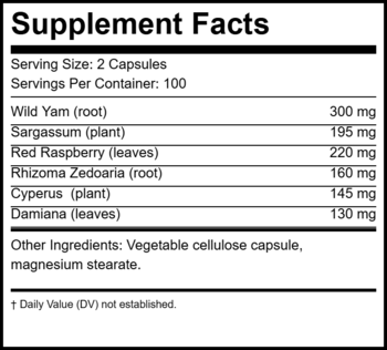 Womb Wellness Supplement Facts Label - Herbal Ingredients for Fibroid Prevention